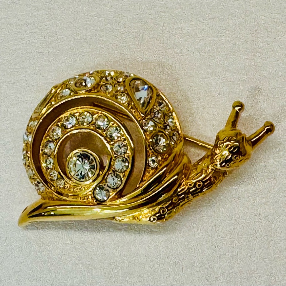 Swarovski Gold and Silver Crystal Snail Brooch